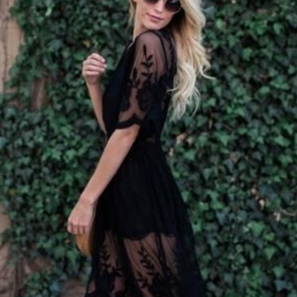 Stand out in this gorgeous lace romper maxi dress - Picture 10 of 15